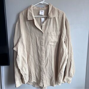 NWT Gap Crinkle Gauze Big Shirt Button Down Shirt Tan Beige XXL